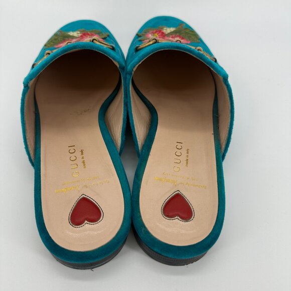 Gucci Velvet Floral Embroidered Princetown Slippers, Size 39.5 - Picture 5 of 10